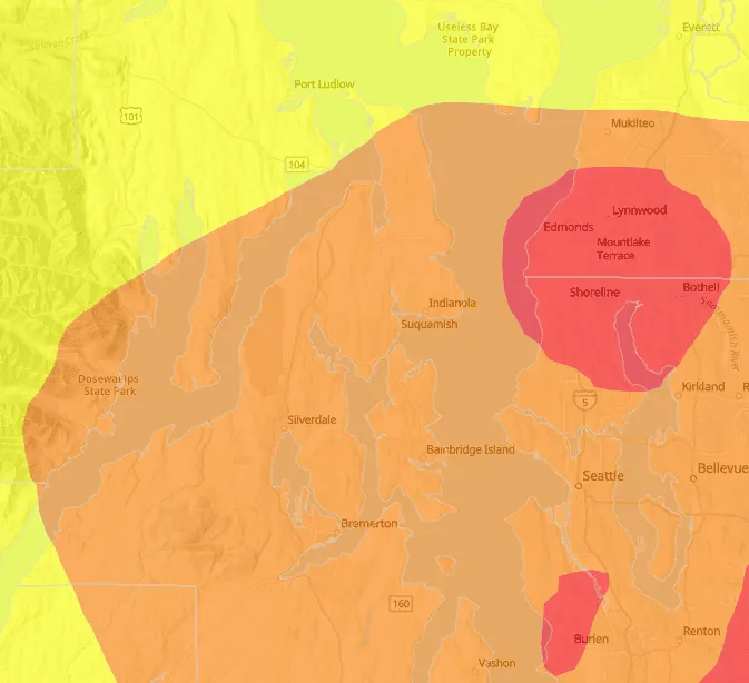 A screen shot for airnow.gov for last Saturday showing poor air quality over the Puget Sound region