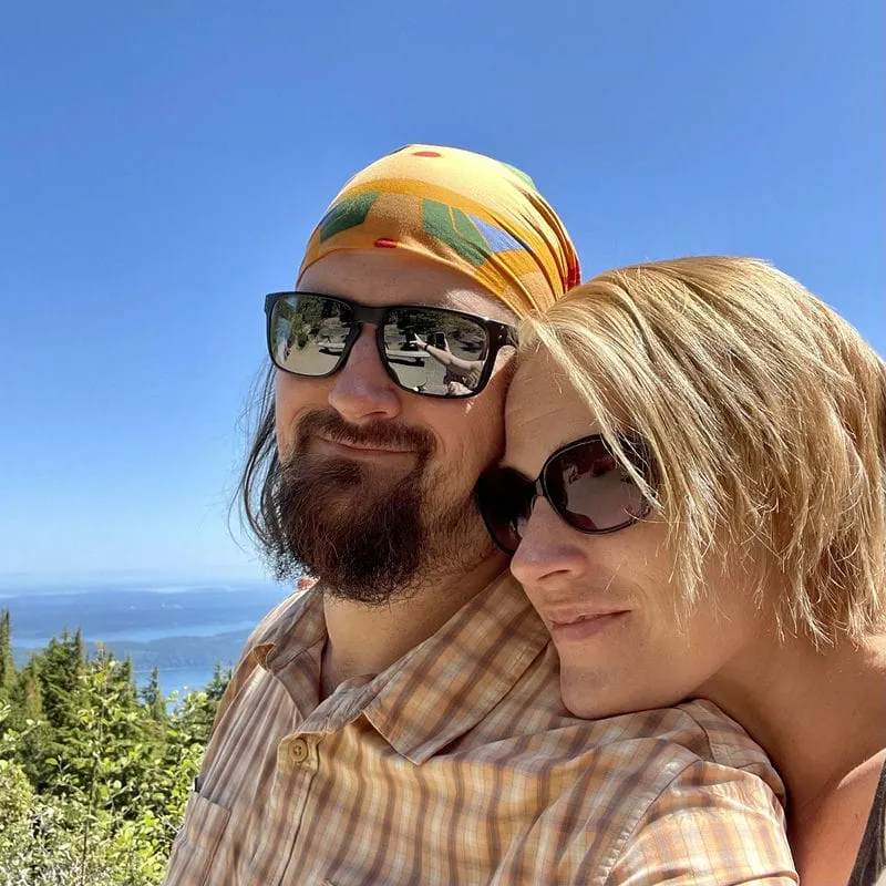 Eph and Lou atop Mt. Walker overlooking the view to the east