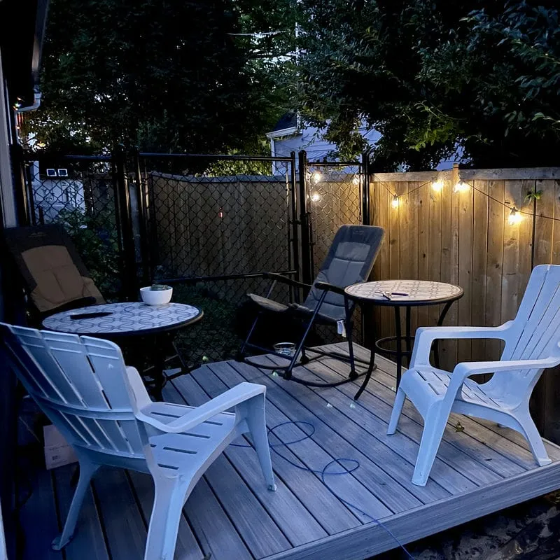 Our new deck all lit up at night