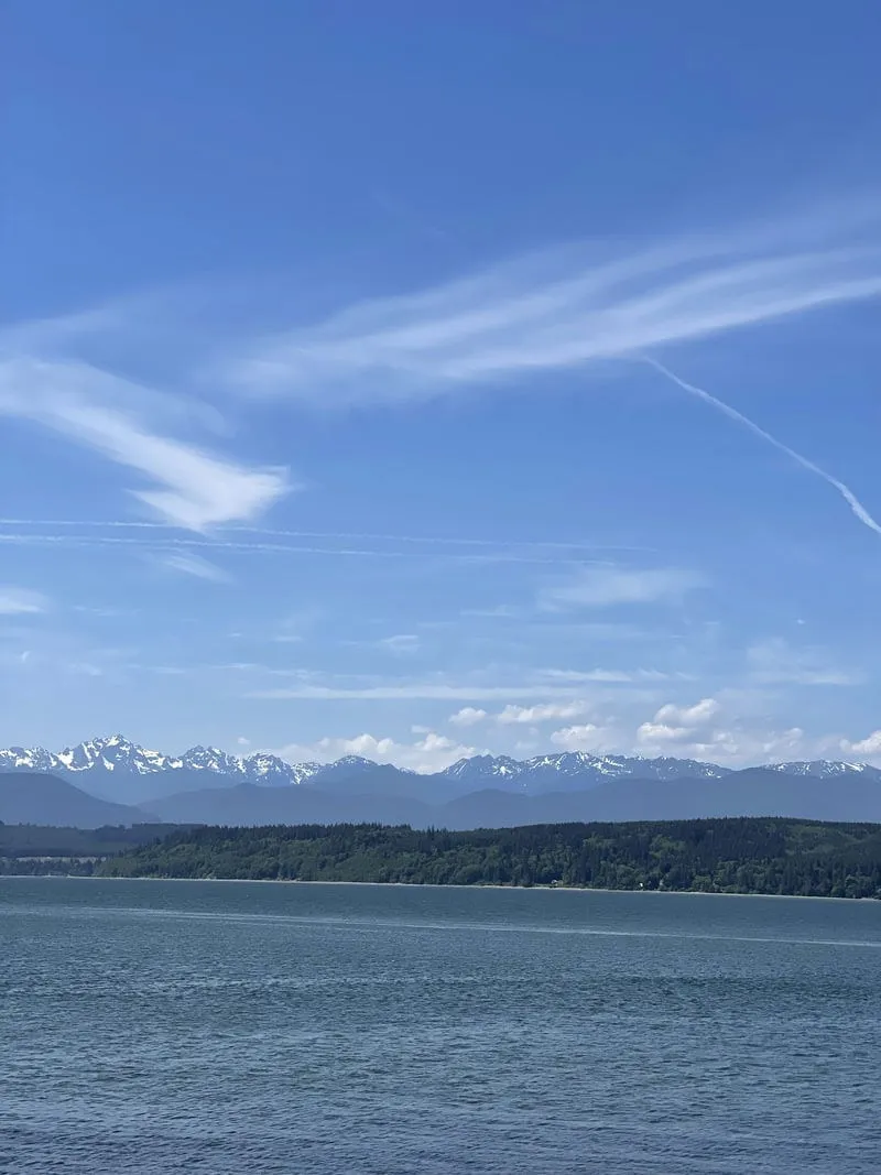 A striking view of the Olympics across Hood's Canal fjord from Kitsap Memorial State Park