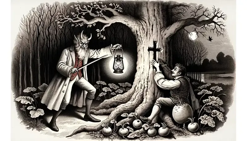 Dall-E 3&#x27;s depicition of Stingy Jack O&#x27;Lantern&#x27;s Encounter with The Devil